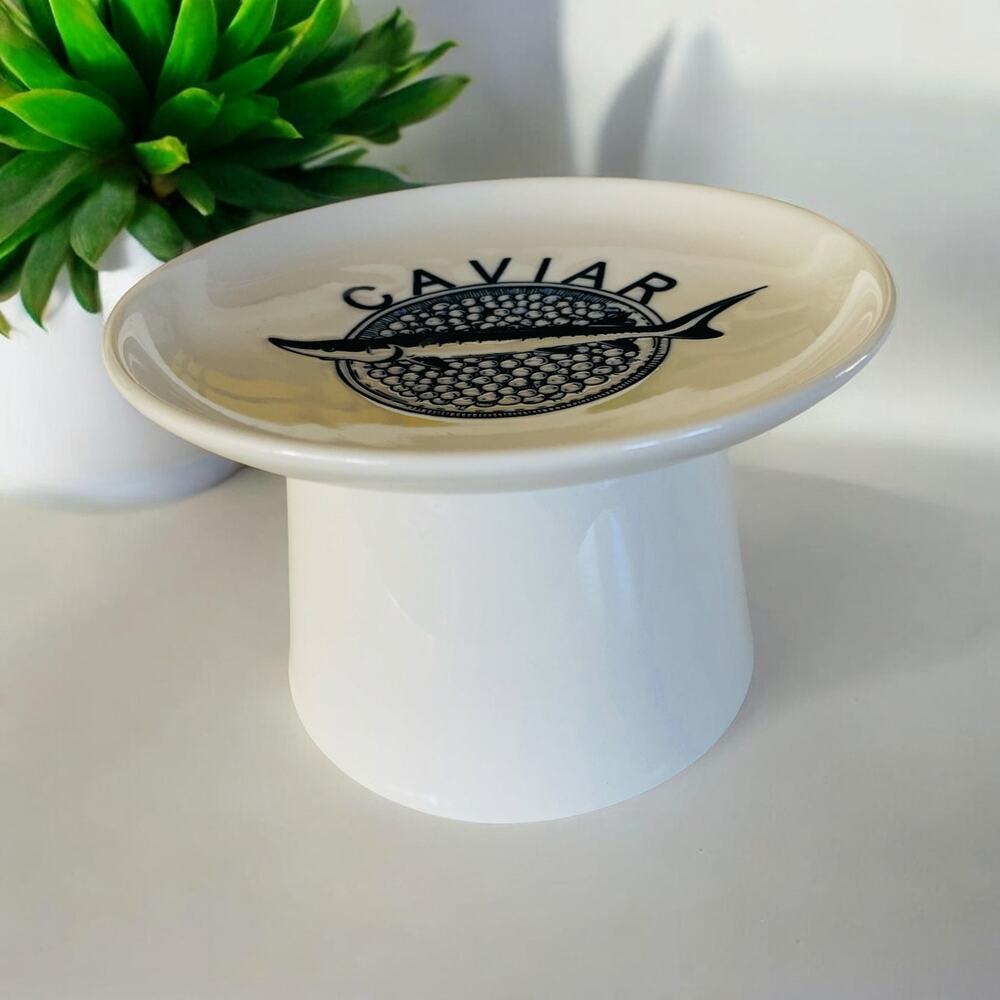 NEW Whisker Friendly Blue & White Caviar Elevated Raised Cat Food Bowl Dish